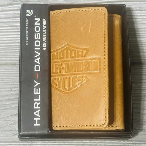 Harley-Davidson Other - HARLEY-DAVIDSON Wallet Tri-Fold Leather Cognac Brown Bar Shield Logo Mens RFID